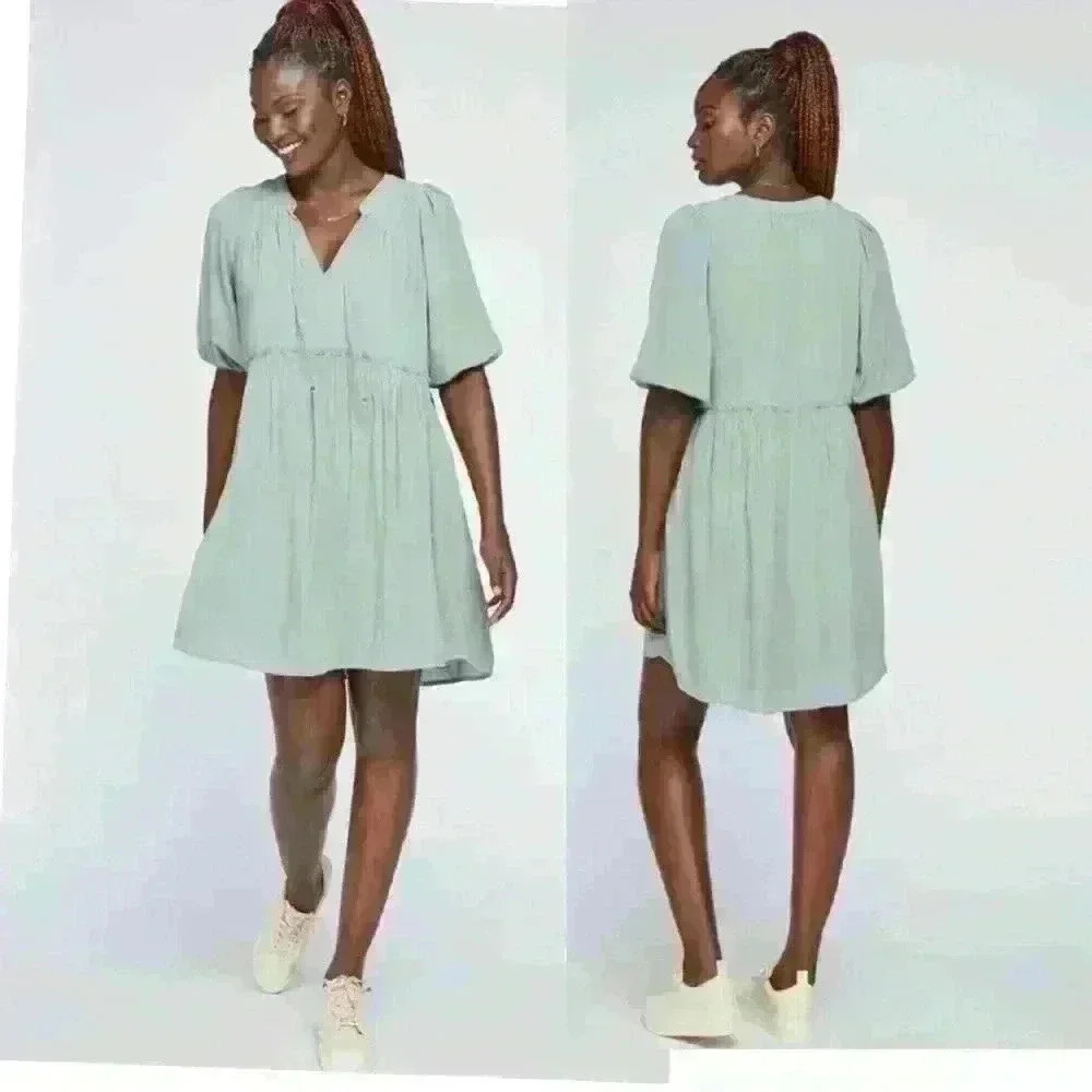GENTLE FAWN Joplin  Dress Pastel Green Lined Gathered Waist Short Size XS